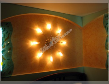 Венецианская штукатурка в интерьере с подсветкой в спальне, выполненные работы, артикул ВШ24