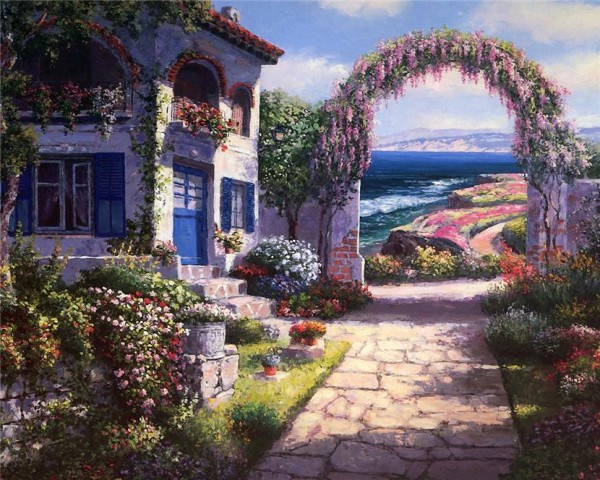 Сун Сэм Парк "Ла-Хойя", цветочная арка старого дома на фоне гор и моря