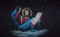 Христос Вседержитель на фоне звездного неба и облаков