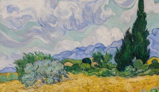 Винсент Ван Гог "Пшеничное поле с кипарисами", хлебное поле, облачное небо