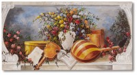 Художественная роспись в стиле натюрморта, музыкальные инструменты, цветы, ноты