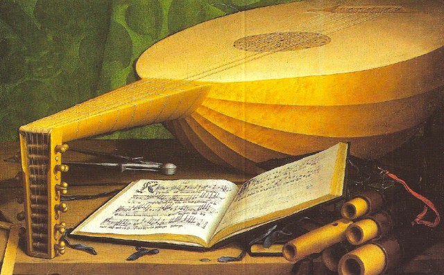 Фрагмент картины Ганс Гольбейн Младший "Послы", натюрморт с лютней и нотами