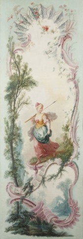 Жан Батист Пиллеман "Идущая пастушка", орнамент с изображением девушки держащей в руке копьё