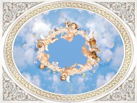 Художественная роспись потолка в виде голубого неба и кружащих в нём ангелов