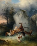 Фридрих Август Маттиас Гауэрман "Травля собаками двух оленей в горной реке"