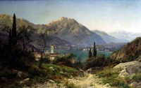 Вельц Иван Августович "Вид северной Италии", озеро в горах с городом на берегу