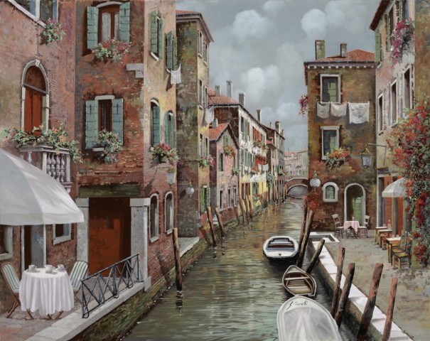 Гвидо Борелли "Завтрак в Венеции", летнее кафе на венецианском канале