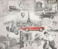 Коллаж из старых фотографий, вырезок газет, вида Эйфелевой башни на тему Парижа