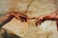 Фрагмент картины Микеланджело Буонарроти "Сотворение Адама" (Девять сцен из книги Бытия)