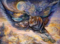 Жозефина Уолл "Тигр-бабочка", девочка парящая на тигре на фоне ночной луны