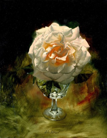 Алексей Антонов, белая роза в хрустальном бокале