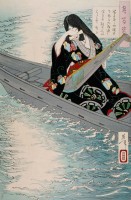 Цукиока Ёситоси, лодка под волнами из серии "Сто аспектов луны"