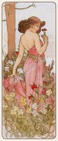 Альфонс Муха, "Гвоздика" из цикла "Цветы", модерн, плакат, арт-нуво