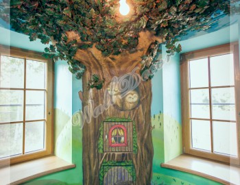 Барельеф дерева в интерьере детской комнаты со встроенным шкафом, артикул Б (9)