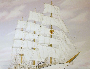 Художественная роспись стены с изображением парусного корабля