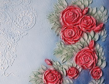 Барельеф панно с изображением алых роз и орнамента