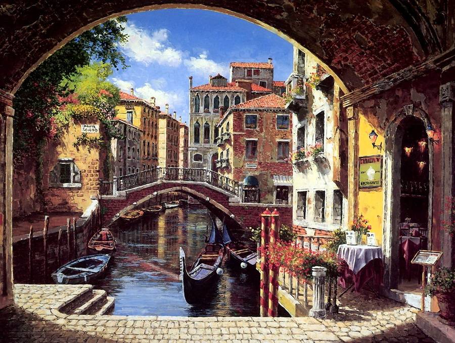 Сун Сэм Парк "Каналы Венеции", гондолы, венецианское кафе, итальянская архитектура