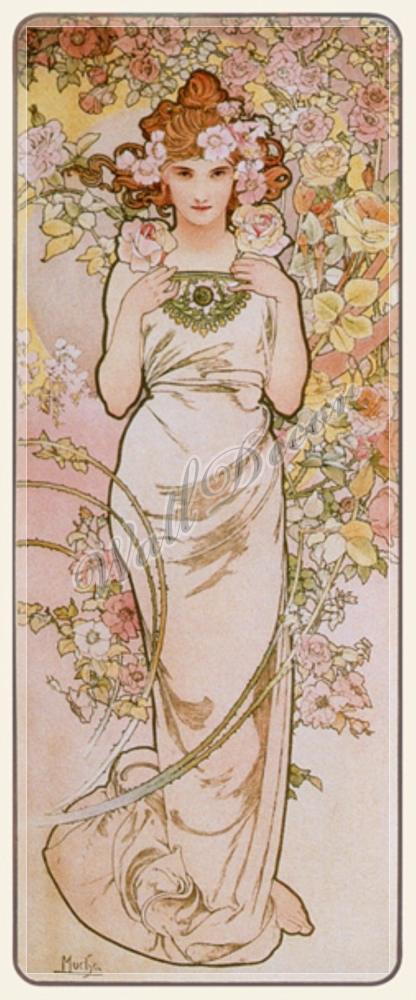 Альфонс Муха, "Роза" из цикла "Цветы", модерн, плакат, арт-нуво
